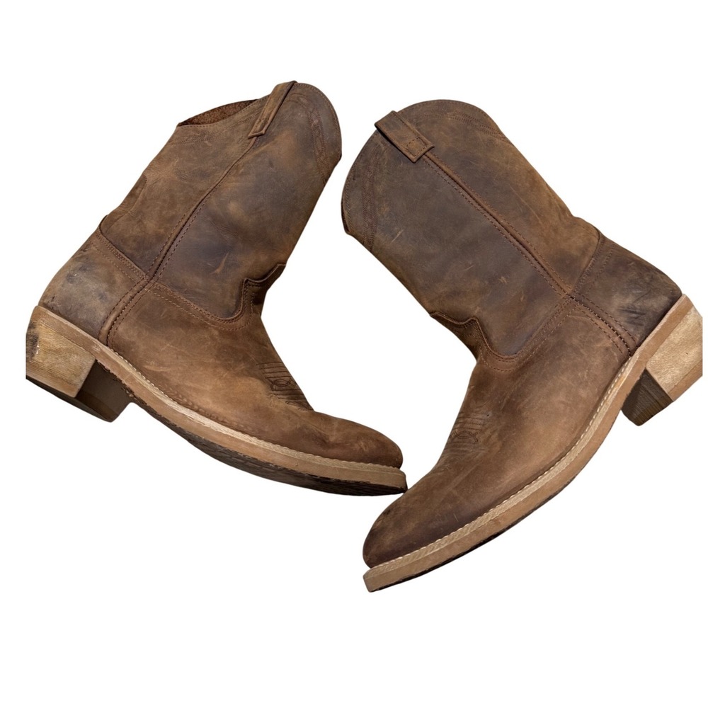 Mens Brown Leather Western Cowboy Boots RB4000 Distressed Work Boots Size 12D